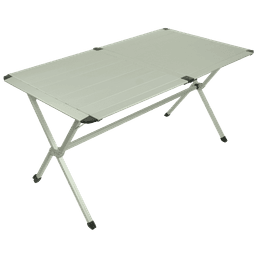 Folding camping table. portable dining for Iceland campervan trips Studio photo of a lightweight rectangular folding camping table with an aluminum frame, cross-braced legs, and non-slip feet on a gray background. compact outdoor table add-on for Iceland road trips.